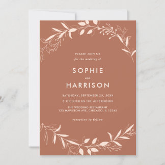 Terracotta Rustic Floral Modern Wedding Invitation