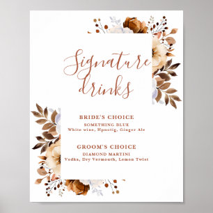 Terracotta Rustic Floral Signature Drinks Sign