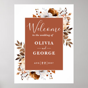 Terracotta Rustic Floral Wedding Welcome Sign