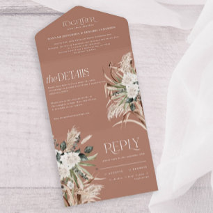 terracotta rustic pampas eucalyptus wedding all in one invitation