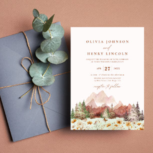 Terracotta Rustic Wedding Mountain Wildflower Invitation
