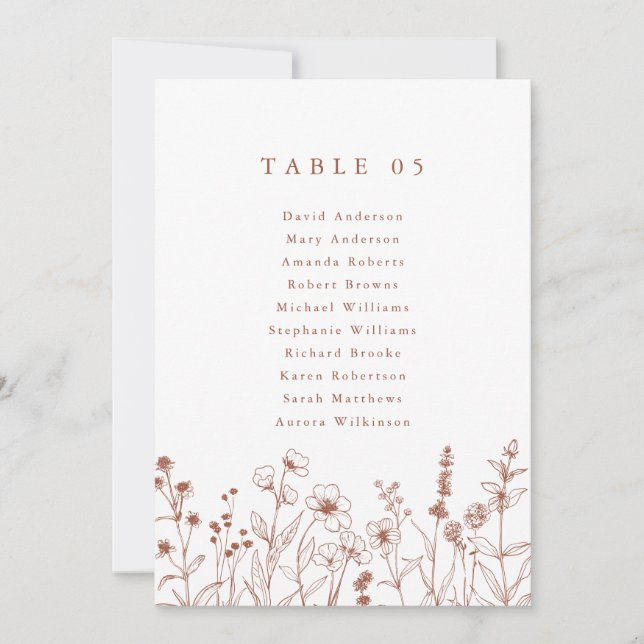 Terracotta Rustic Wildflower  Seating Chart card (Front)