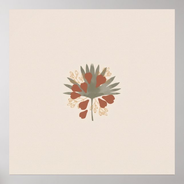 Terracotta Sage Abstract Floral Bouquet Art Poster (Front)