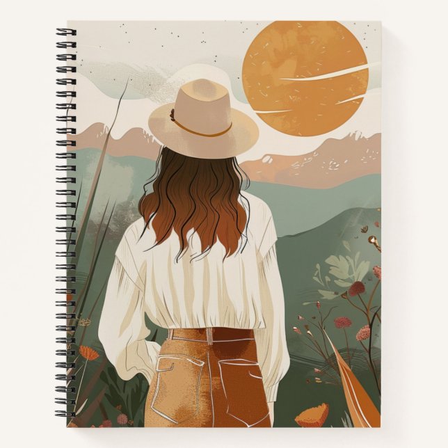 Terracotta Sage Boho Desert Valley Sunset Notebook (Front)