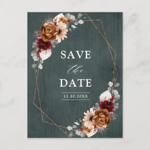Terracotta Sage Burgundy Floral Geometric Wedding Postcard