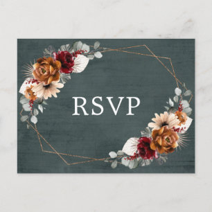 Terracotta Sage Burgundy Greenery Geometric RSVP   Postcard
