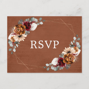 Terracotta Sage Burgundy Greenery Geometric RSVP   Postcard