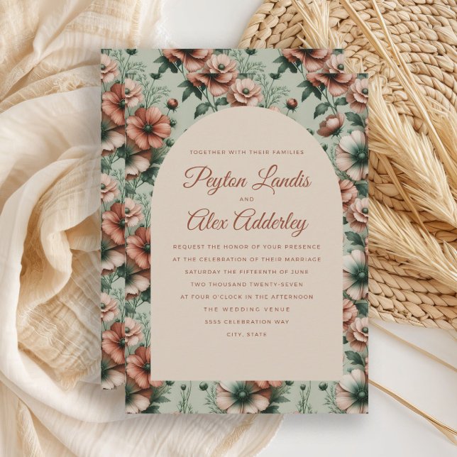 Terracotta Sage Green Floral Arch Wedding Invitation (Terracotta and sage green floral arch wedding invitation)