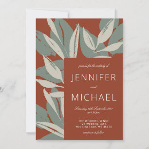 Terracotta Sage Green Modern Botanicals Wedding Invitation