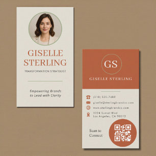 Terracotta Sage Green Photo QR Code Business Card