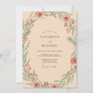 Terracotta Sage Leafy Wedding Invitation