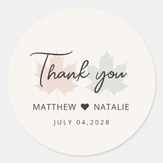 Terracotta Sage Maple Leaf Autumn Wedding Envelope Classic Round Sticker (Front)