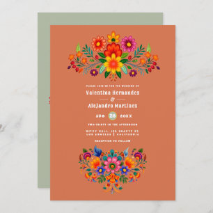 Terracotta & Sage Mexican Folk Art Fiesta Wedding Invitation
