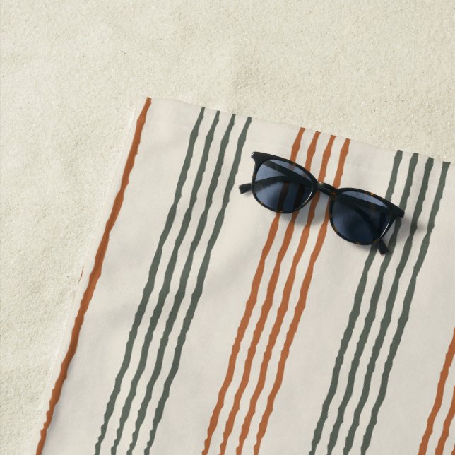 Terracotta Sage Modern Minimalist Stripe Boho  Beach Towel (In Situ)