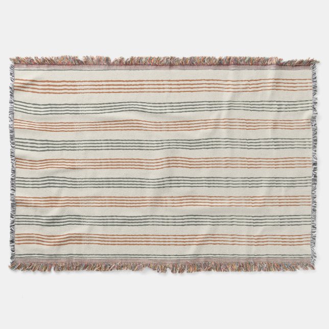 Terracotta Sage Modern Minimalist Stripe Boho  Throw Blanket (Front)