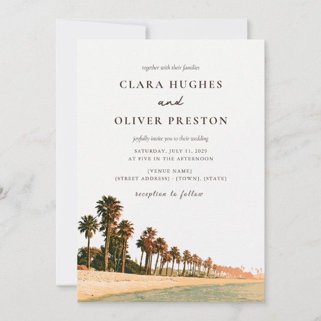 Terracotta Sage Script Malibu Palm Coast Wedding  Invitation (Front)