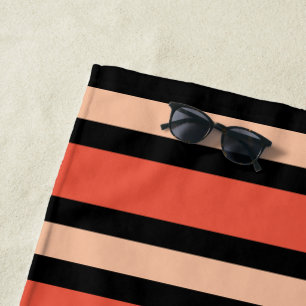 Terracotta Salmon and Black Stripe Cabana Style Beach Towel