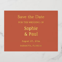 Terracotta Save the Date Foil Invitation Postcard