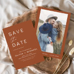 Terracotta Save the Date Photo Minimalist<br><div class="desc">Wedding Boho Terracotta Save the Date Cards that have a photo on the front. The Save the Date cards contain a modern hand lettered cursive script typography that are elegant,  simple and modern to use after you minimalist simple wedding day celebration.</div>