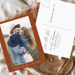 Terracotta Save the Date Postcard Boho Photo<br><div class="desc">Wedding Boho Terracotta Save the Date Cards that have a photo on the front. The Save the Date cards contain a modern hand lettered cursive script typography that are elegant,  simple and modern to use after you minimalist simple wedding day celebration.</div>