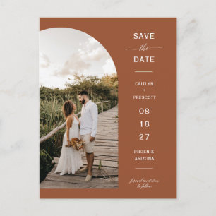Terracotta Script Arch Photo QR Code Save the Date Postcard