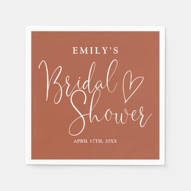 Terracotta Script Calligraphy Bridal Shower Napkin (Front)