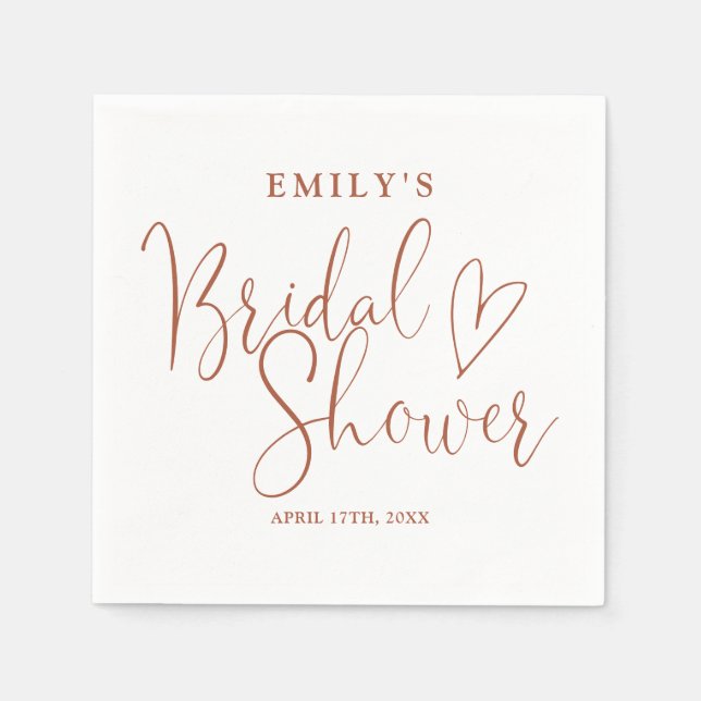 Terracotta Script Calligraphy Bridal Shower Napkin (Front)