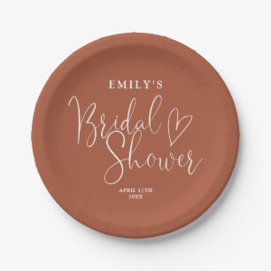Terracotta Script Calligraphy Bridal Shower Paper Plate