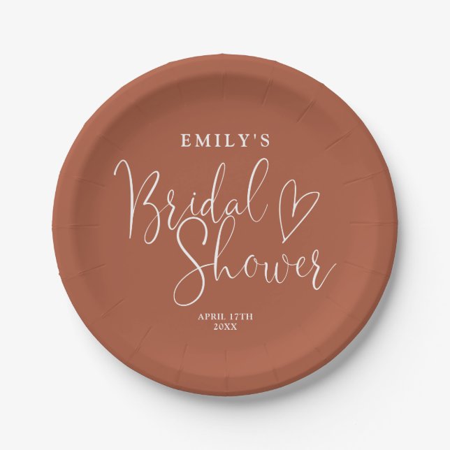 Terracotta Script Calligraphy Bridal Shower Paper Plate (Front)