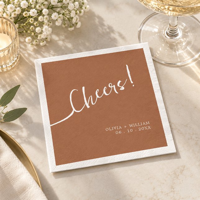Terracotta Script Cheers Wedding Napkin (Terracotta Script Cheers Wedding)