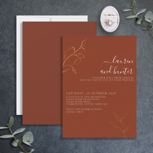 Terracotta Script Gold Botanical Wedding Foil Invi