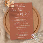 Terracotta Script Guest Wedding Weekend Program<br><div class="desc">Elegant terracotta signature script wedding weekend program featuring signature style names. Personalise with your wedding weekend details set in chic white lettering. Designed by Thisisnotme©</div>