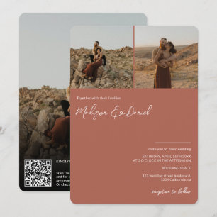 Terracotta script names 3 photos qr code wedding invitation