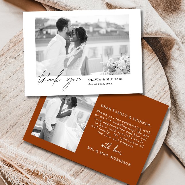 Terracotta Script Photo Wedding Thank You Card (Creator Uploaded)