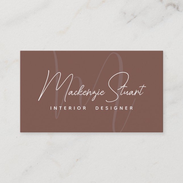 Terracotta Script QR Code Business Card Monogram (Front)