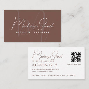 Terracotta Script QR Code Modern Elegant Business Card