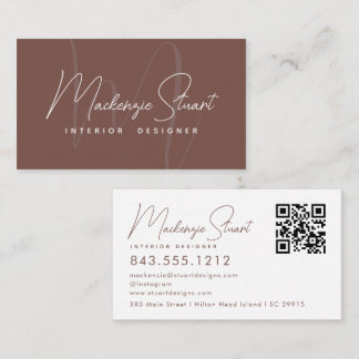 Terracotta Script QR Code Monogram Modern Business Card
