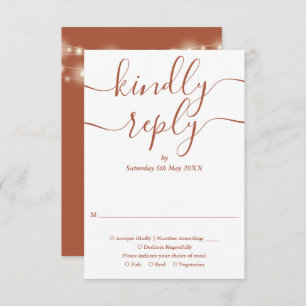 Terracotta Script String Lights Wedding RSVP Card