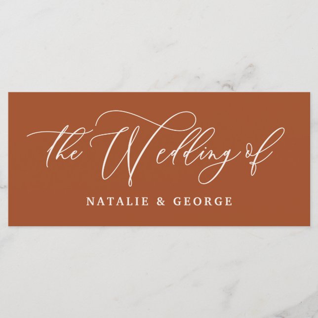 Terracotta script the wedding of sign menu (Front)