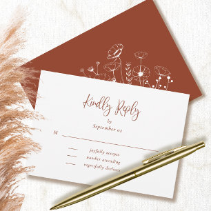 Terracotta Script Typography Floral Wedding RSVP