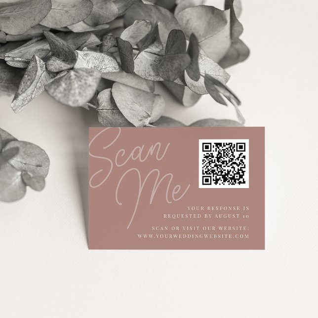 Terracotta | Script Watermark QR Code RSVP Enclosure Card (Creator Uploaded)