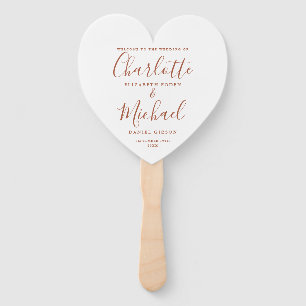 Terracotta Script Wedding Program Heart Hand Fan