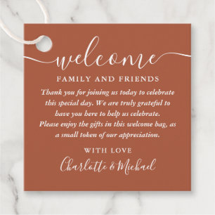 Terracotta Script Wedding Welcome Gift Basket Bag Favour Tags