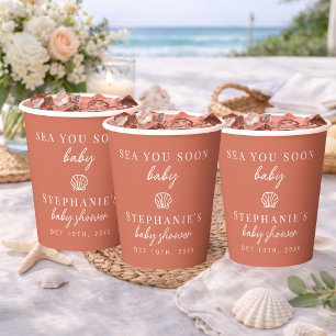 Terracotta Sea You Soon Baby Beach Baby Shower Paper Cups