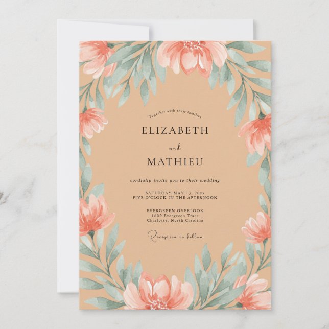 Terracotta Seafoam Leafy Wedding Invitation (Front)