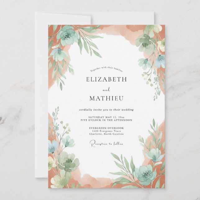 Terracotta Seafoam Painted Wedding Invitation (Front)