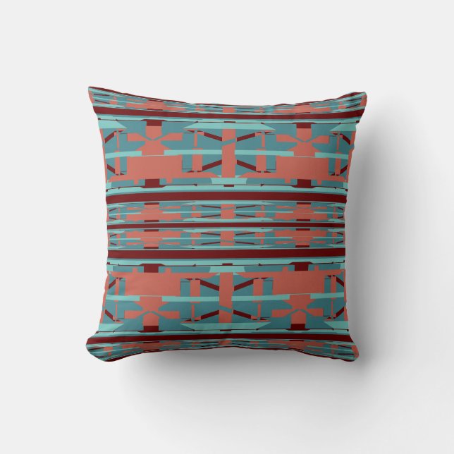 Terracotta Seafoam Teal Burgundy Southwest Look Cushion (Front)