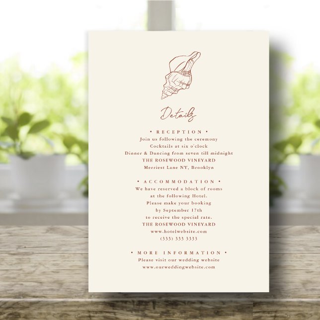 Terracotta Seashell Beach Destination Wedding Enclosure Card (Creator Uploaded)
