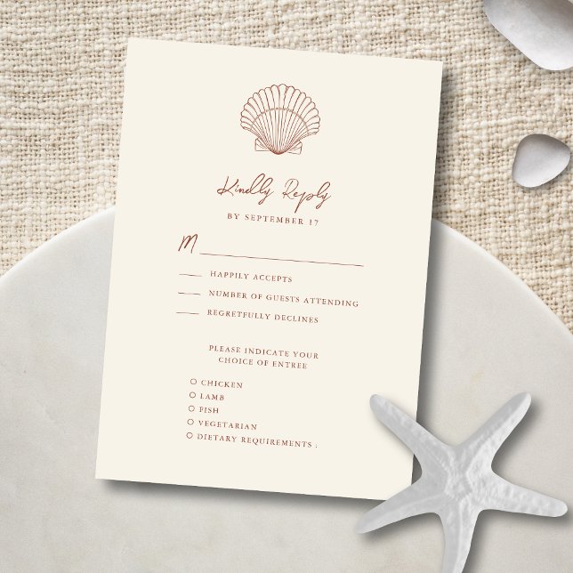 Terracotta Seashell Beach Destination Wedding RSVP Card (Creator Uploaded)