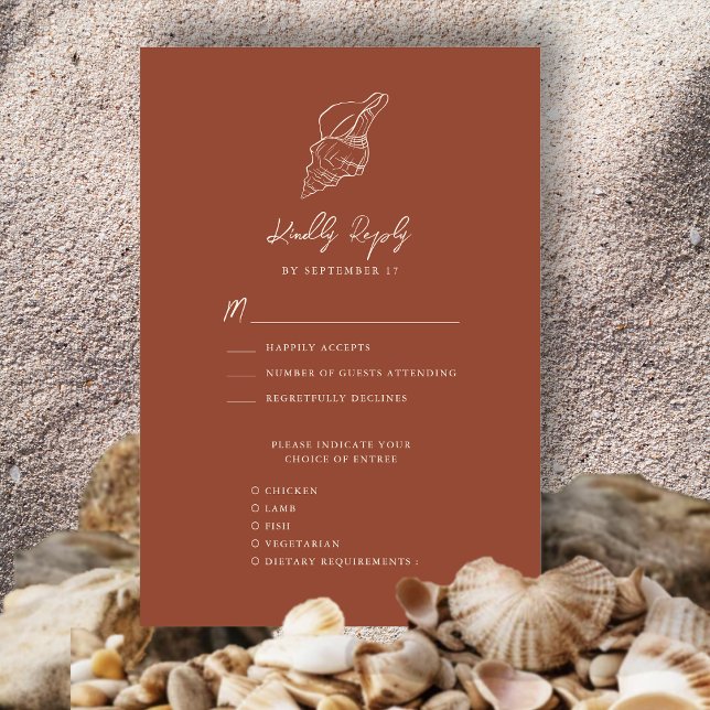 Terracotta Seashell Beach Destination Wedding RSVP Card (Creator Uploaded)